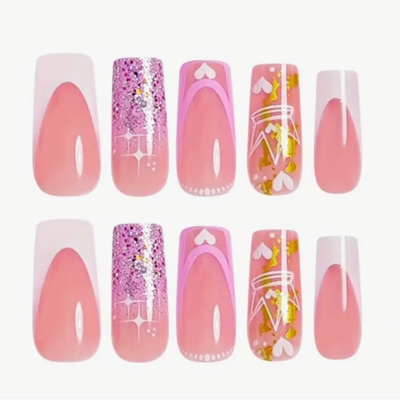 ๐๐ Pink and Glitter White French Tip Nail Set 24 Pieces - Picture 4 of 6